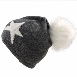 HANNAH ROSE ⚜ WOMEN'S GREY CASHMERE WINTER POMPOM HAT